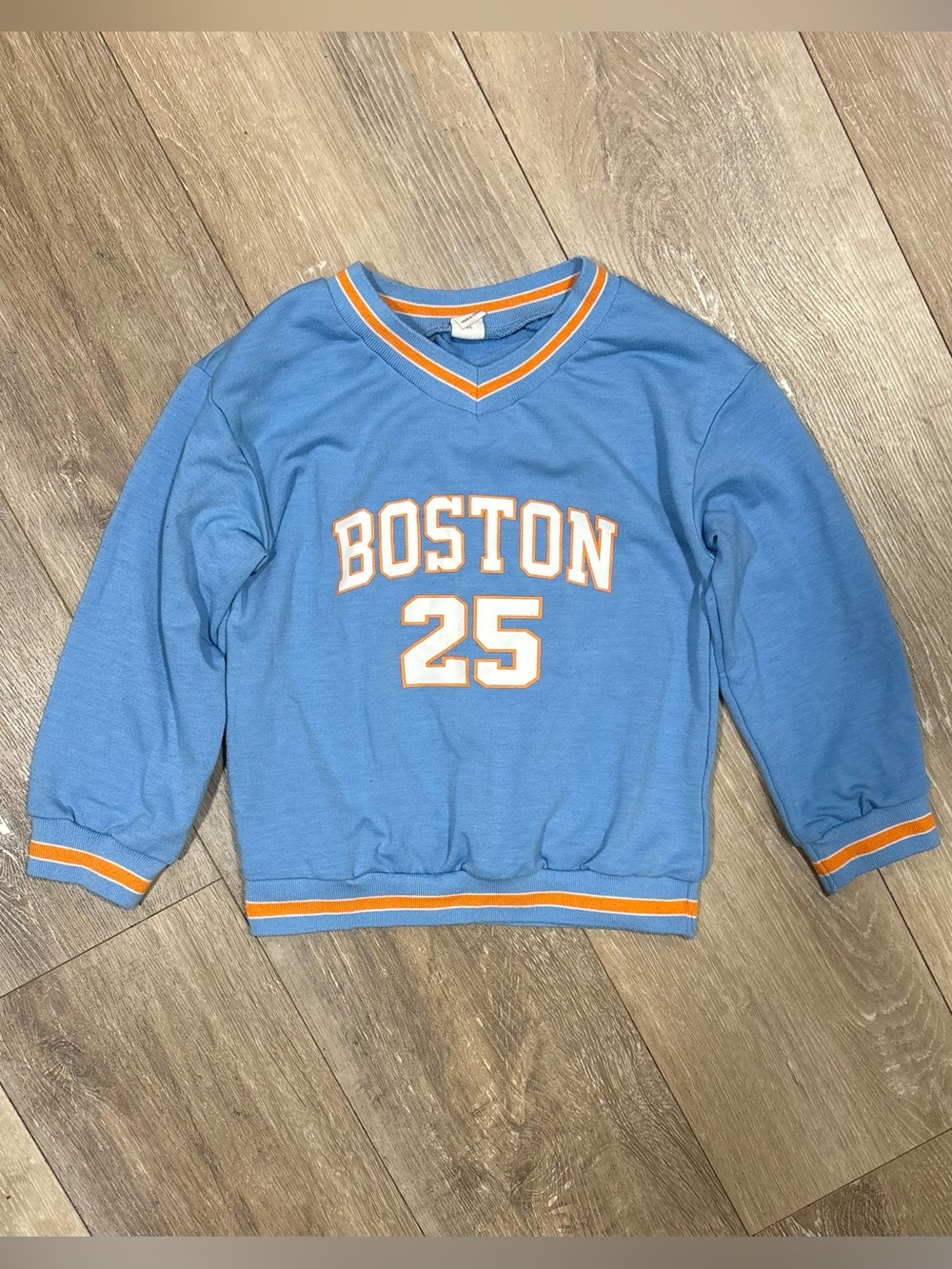Light Blue & Orange “Boston 25” V-Neck Kids Sweatshirt